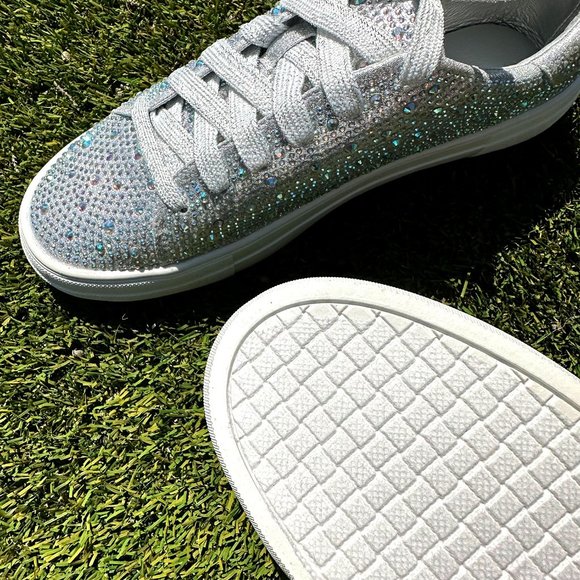 NEW🔥 Bling Rhinestone Embellished Flat Platform Sneaker Lace-Up Low-Top Slip-On - Picture 7 of 7